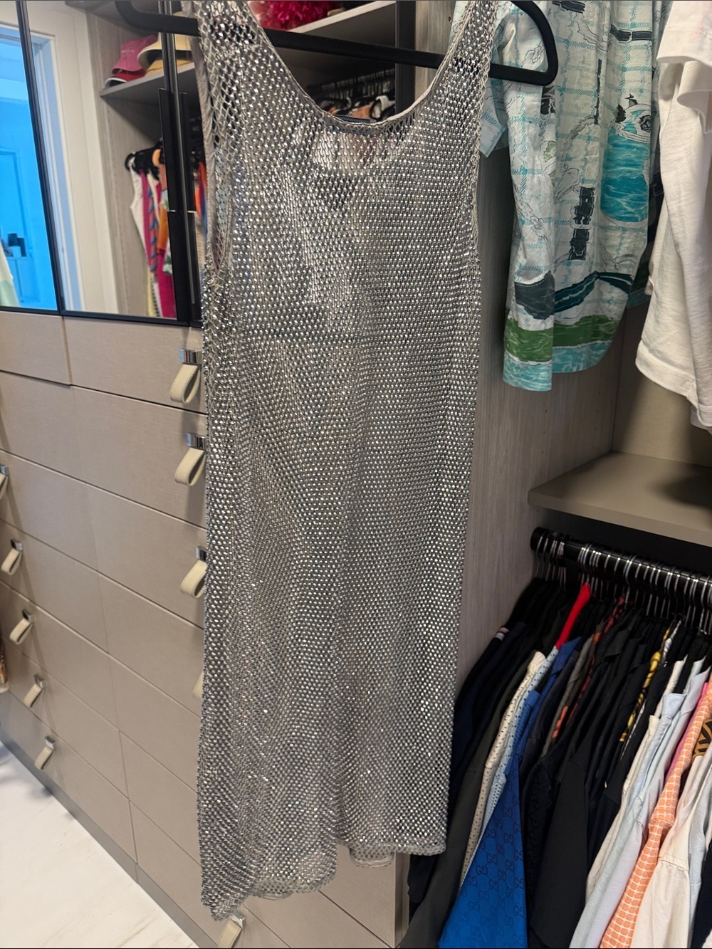 Silver Metallic Mesh Midi Dress - Picture 3 of 3